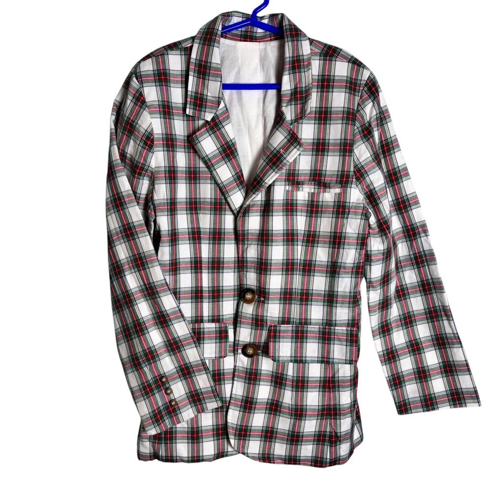 Kids Bella Bliss Plaid Blazer Jacket White Red Green Button Front Size 12